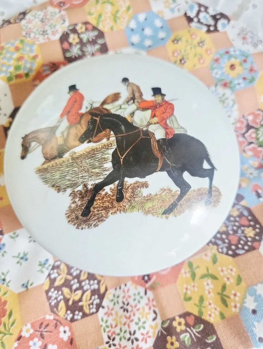 Vintage The Huntsman Equestrian Porcelain Trinket Box English Country